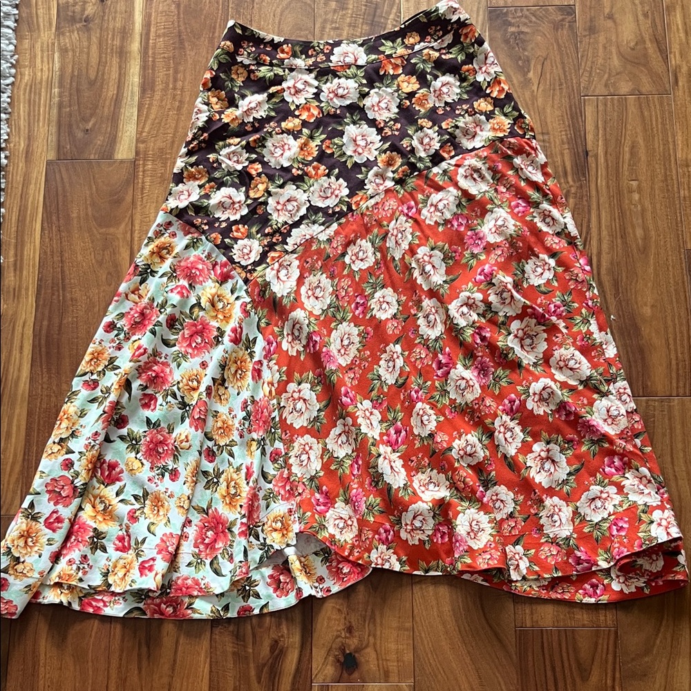 FARM Rio Multicolor Floral Patchwork Midi Skirt